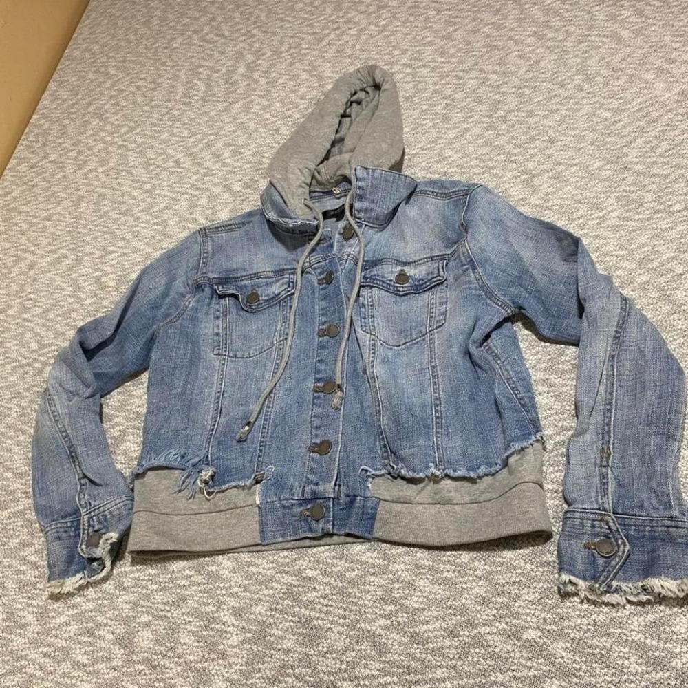 Black label c'est toi Blue denim jacket with grey hood women S. SKU-A180 #denim